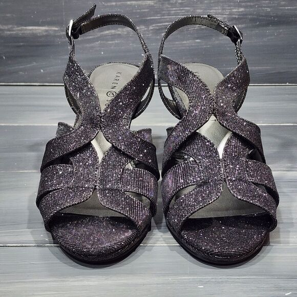 Karen Scott Belindah Sandals Size 6.5 M Metallic Pewter Open Toe Slingback Heels - Picture 6 of 13